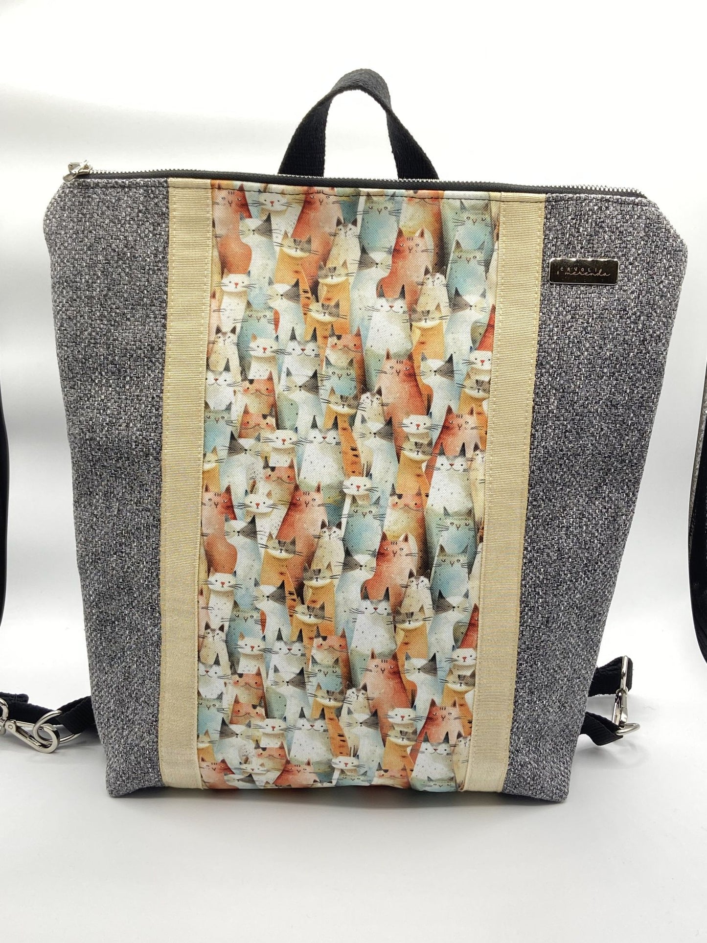 Borsa zaino Zena grigio gattini