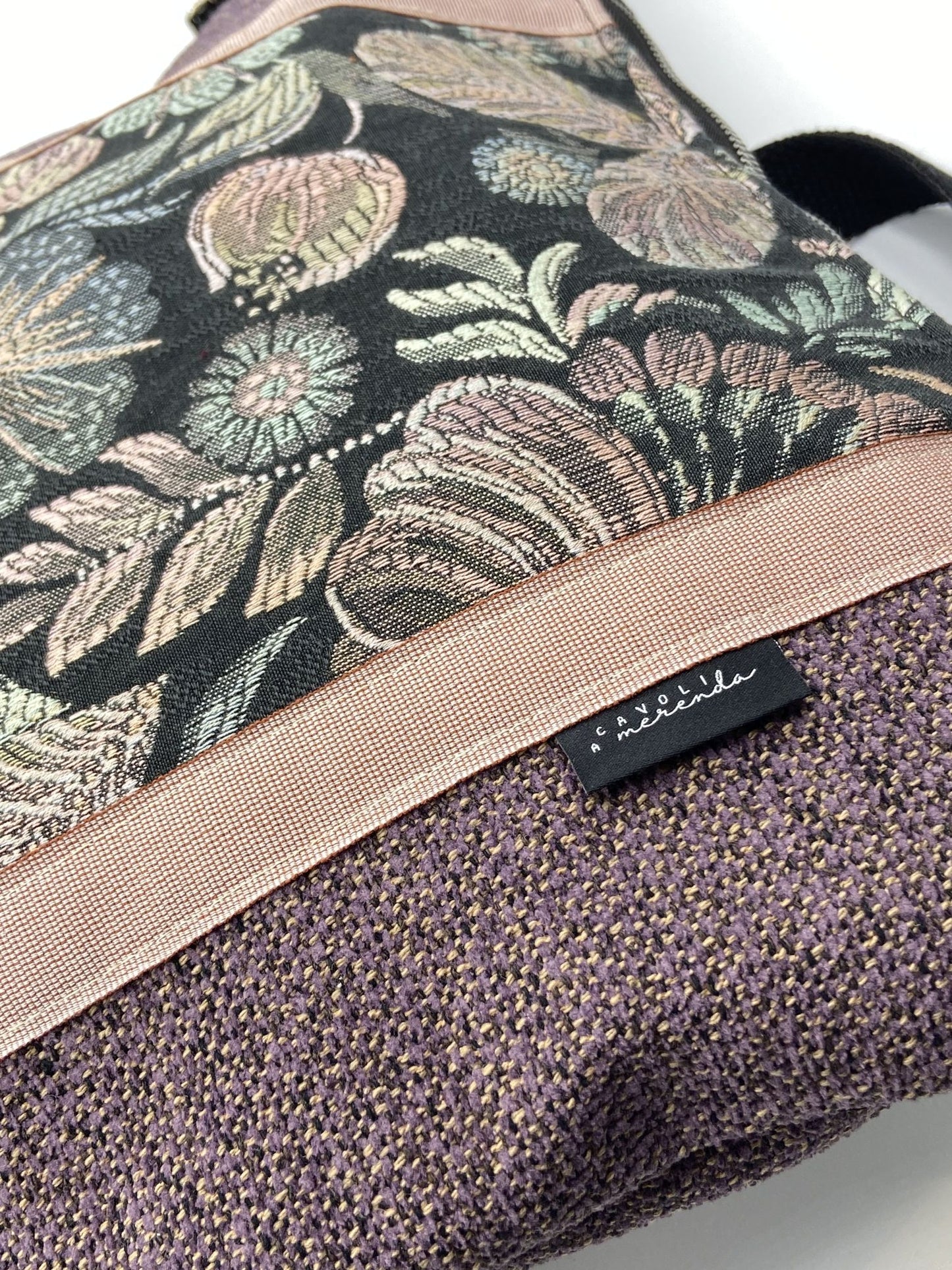 Borsa zaino Zena viola fiori vintage