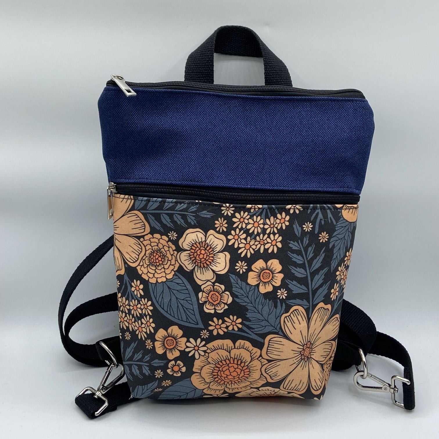 Borsa Zaino Naomi blu fiori rosa