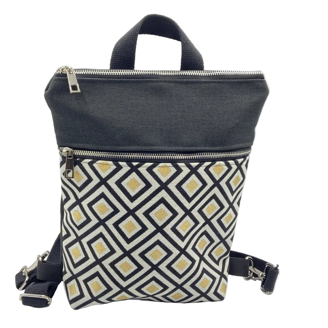 Borsa Zaino Naomi nera rombi dorati