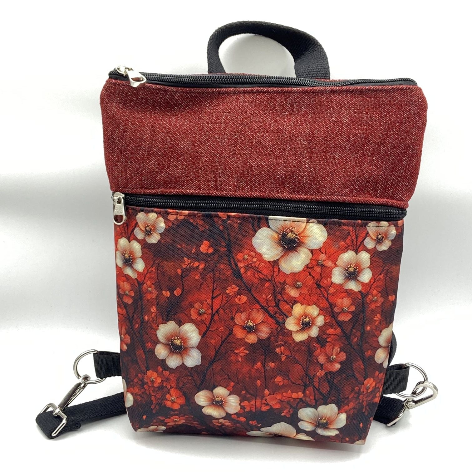 Borsa Zaino Naomi rosso fiori invernali