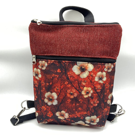 Borsa Zaino Naomi rosso fiori invernali