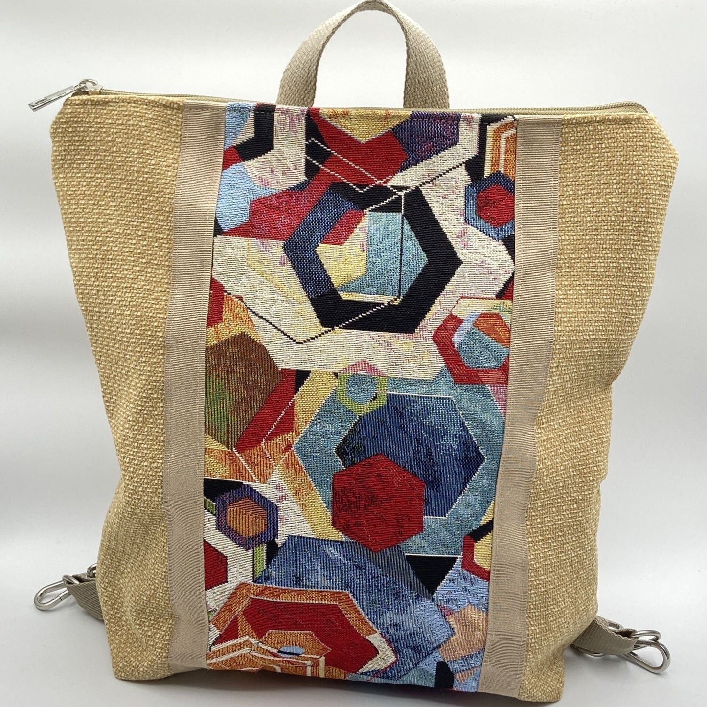 Borsa zaino Zena beige esagoni