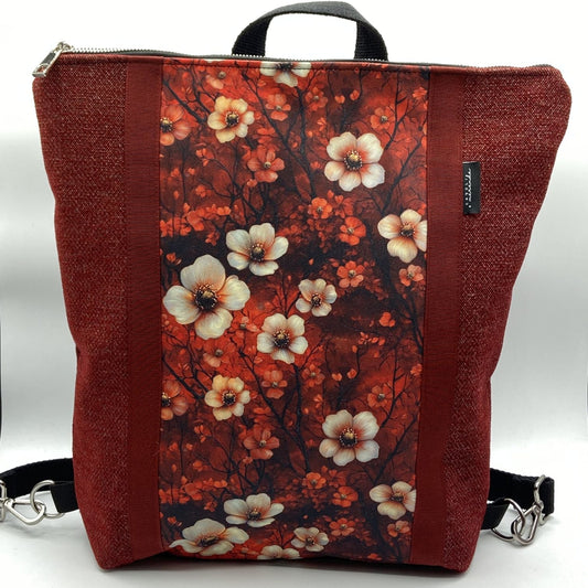 Borsa zaino Zena bordeaux fiori invernali