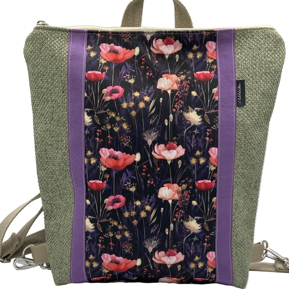 Borsa zaino Zena fiori primaverili verde lilla