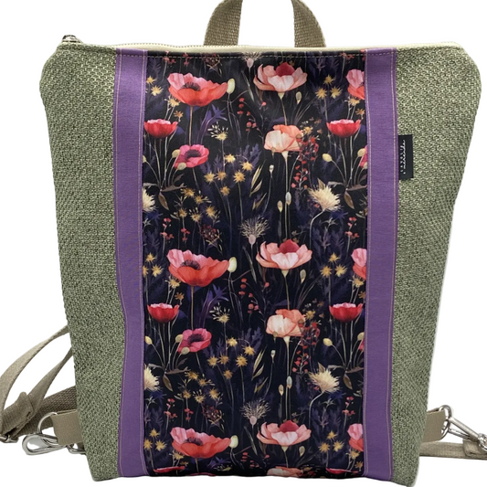 Borsa zaino Zena fiori primaverili verde lilla
