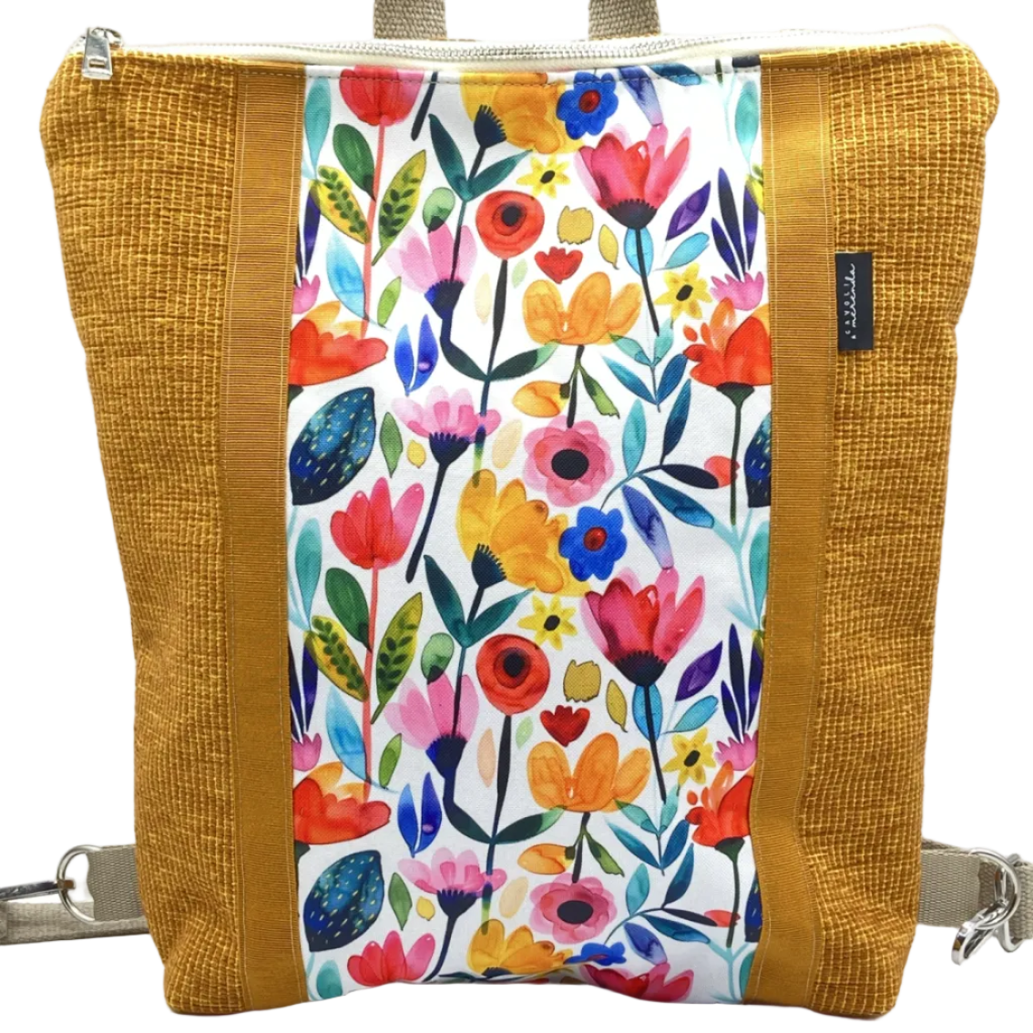 Borsa zaino Zena floreale senape