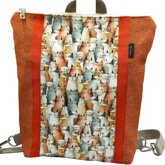 Borsa zaino Zena gatti tessuto arancione