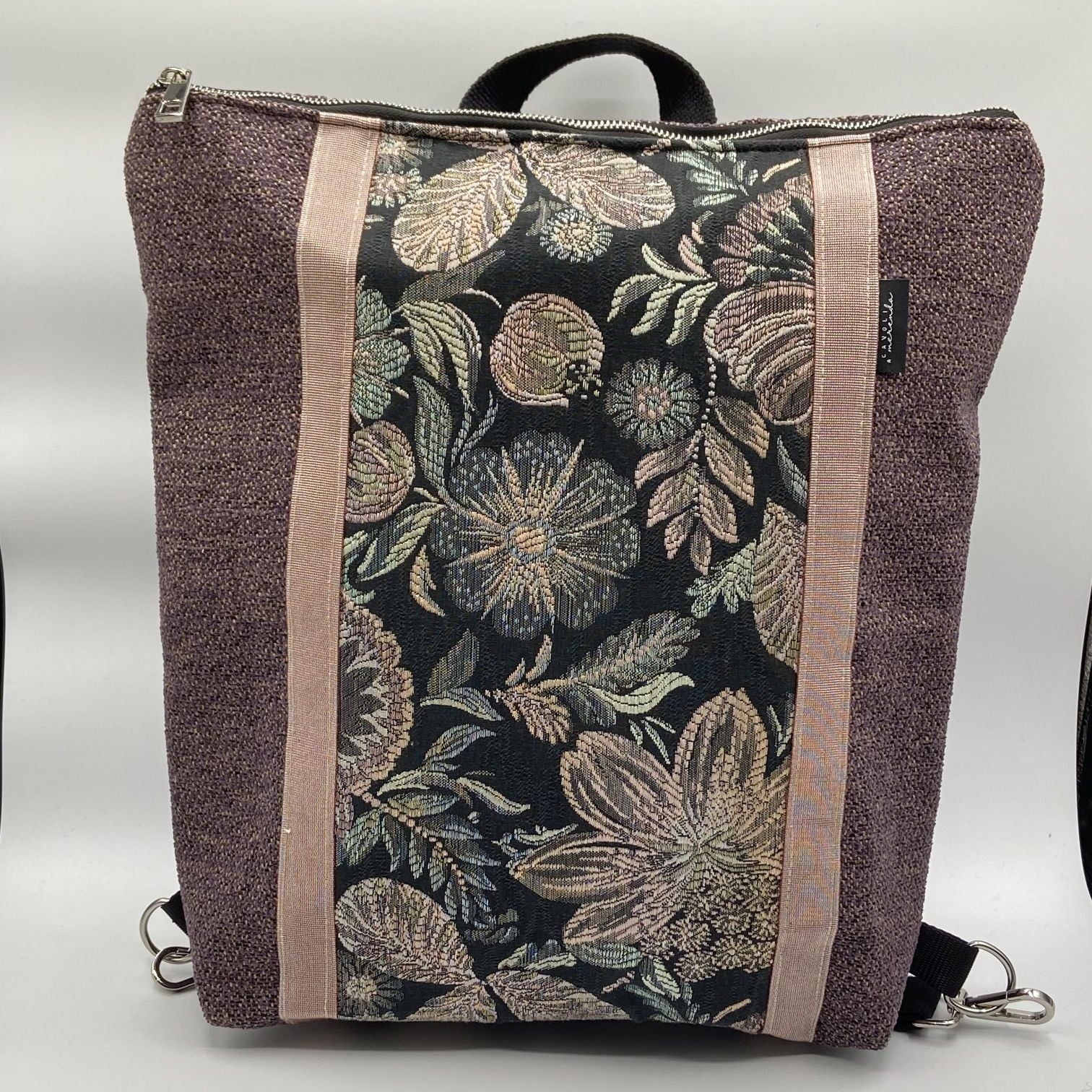 Borsa zaino Zena viola fiori vintage