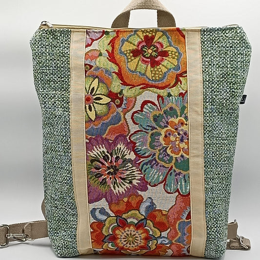 Borsa zaino Zena flower power verde melange - Cavoli a Merenda