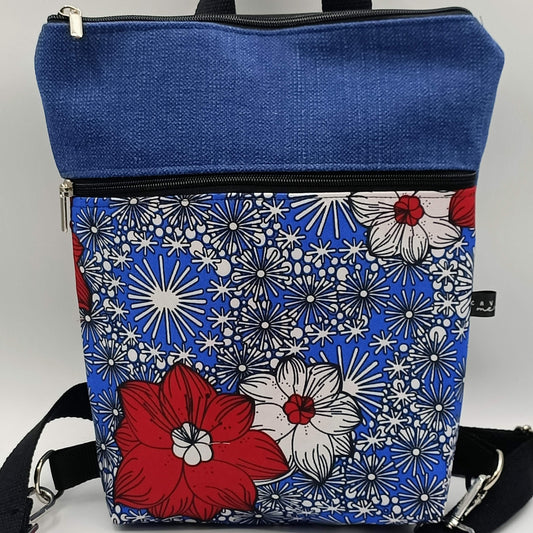 Borsa Zaino Naomi fiori blu e rossi - Cavoli a Merenda