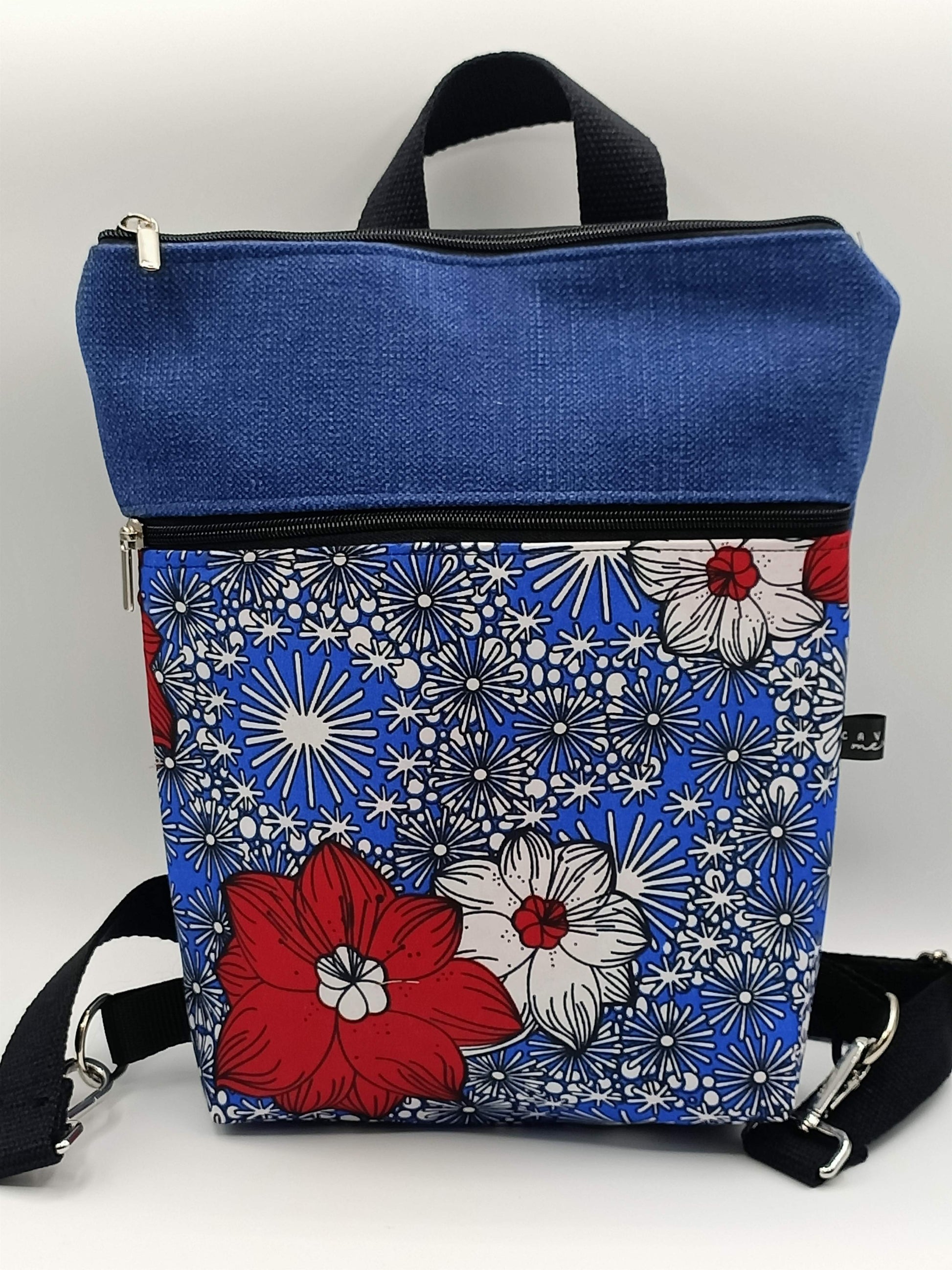 Borsa Zaino Naomi fiori blu e rossi - Cavoli a Merenda