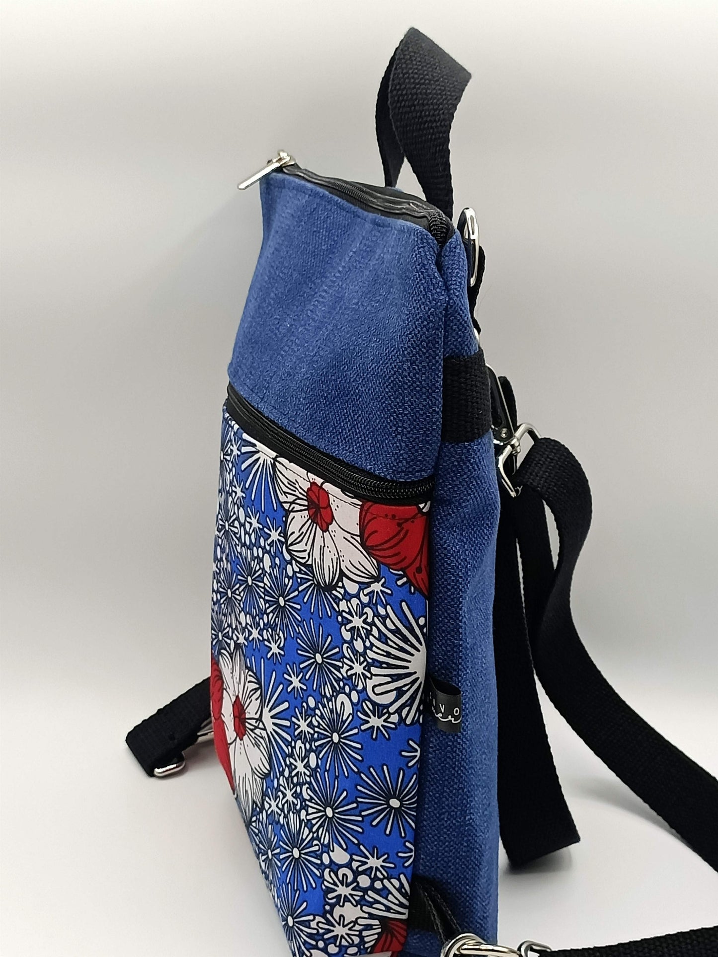 Borsa Zaino Naomi fiori blu e rossi - Cavoli a Merenda