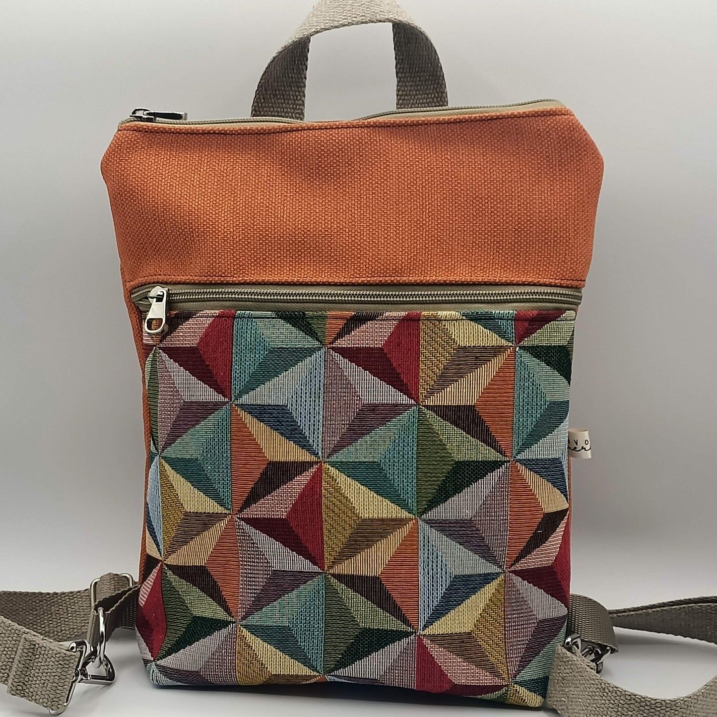 Borsa Zaino Naomi arancione geometrico - Cavoli a Merenda