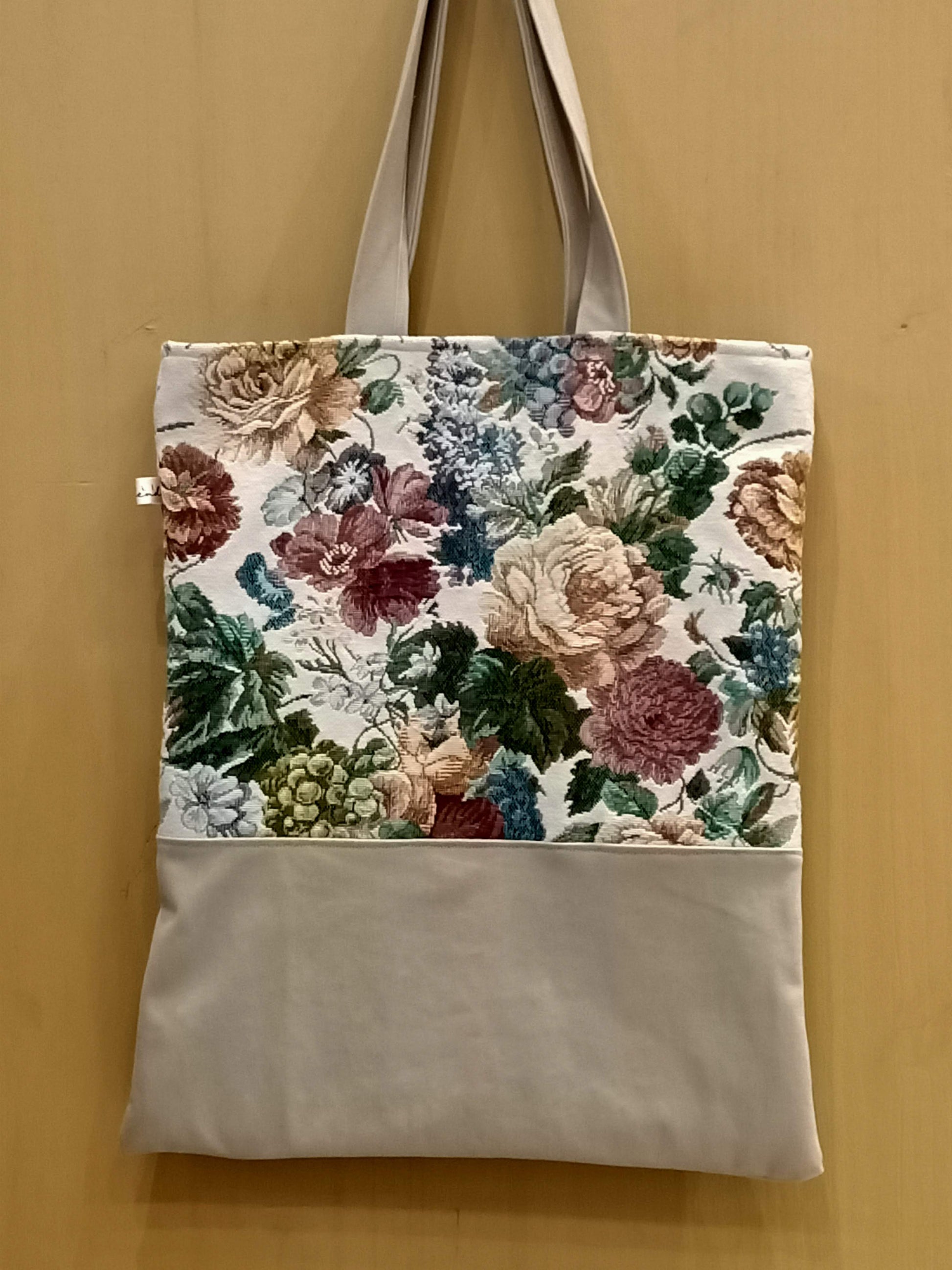 Tote Bag beige fiori vintage - Cavoli a Merenda