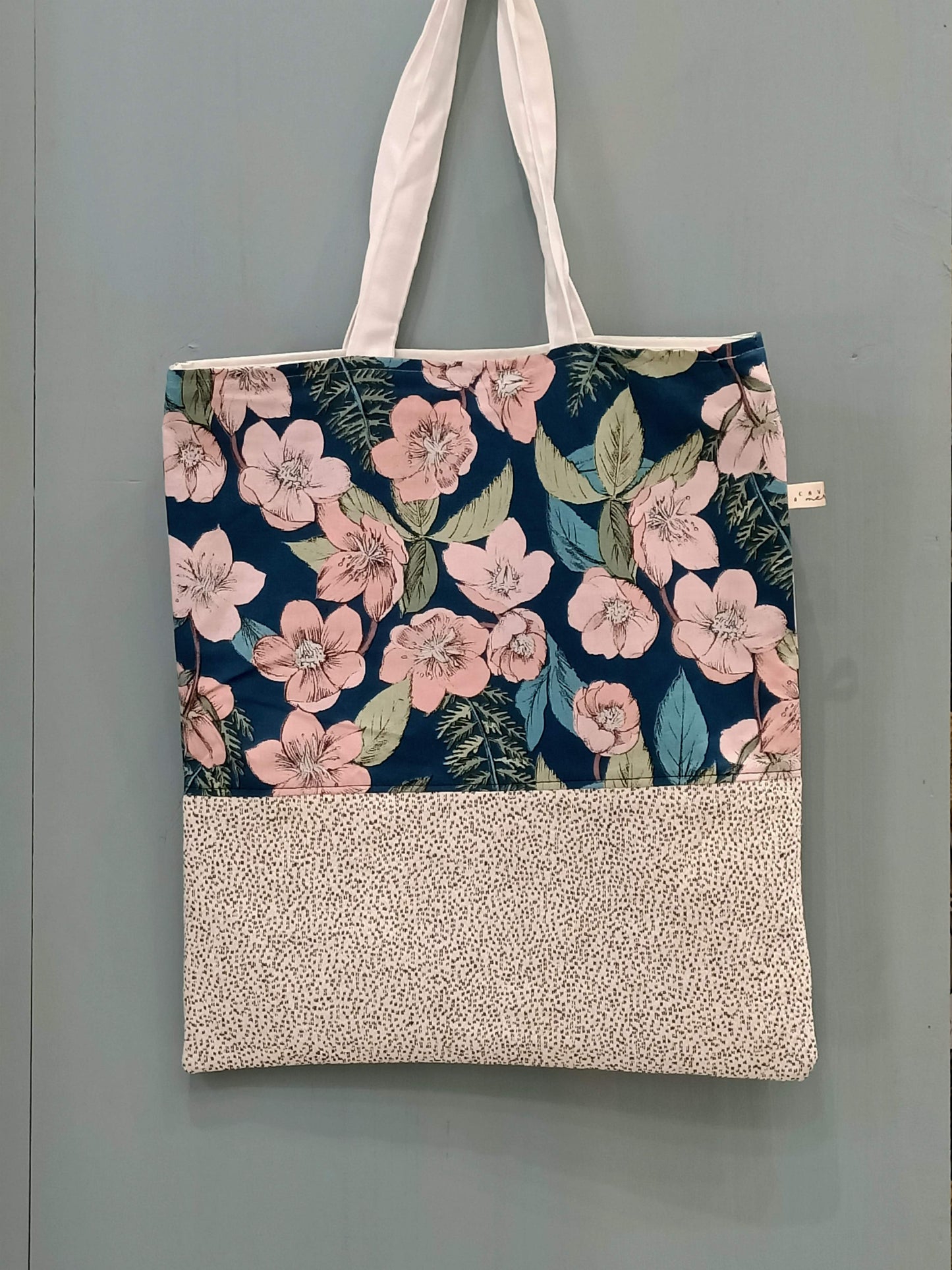 Tote Bag fiori rosa verde - Cavoli a Merenda