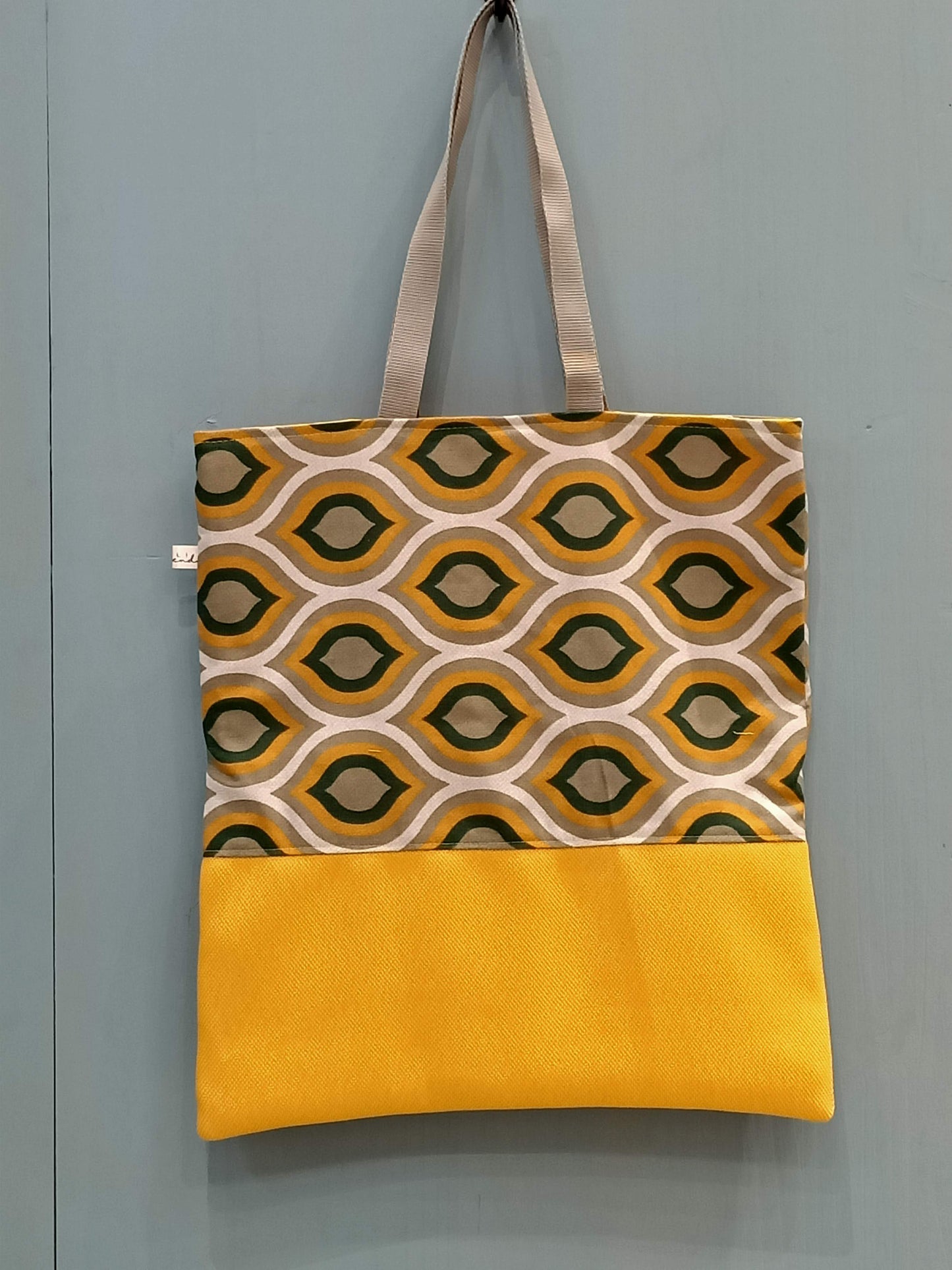 Tote Bag geometrica verde gialla beige