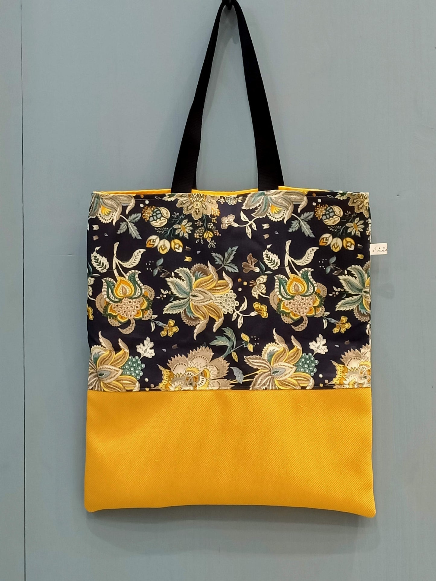 Tote Bag floreale nera e gialla