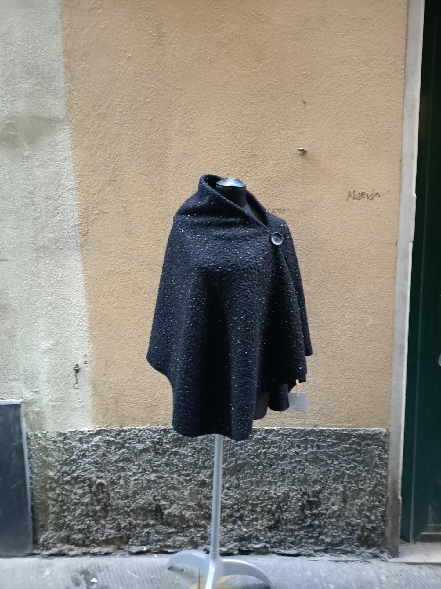 Black wool poncho