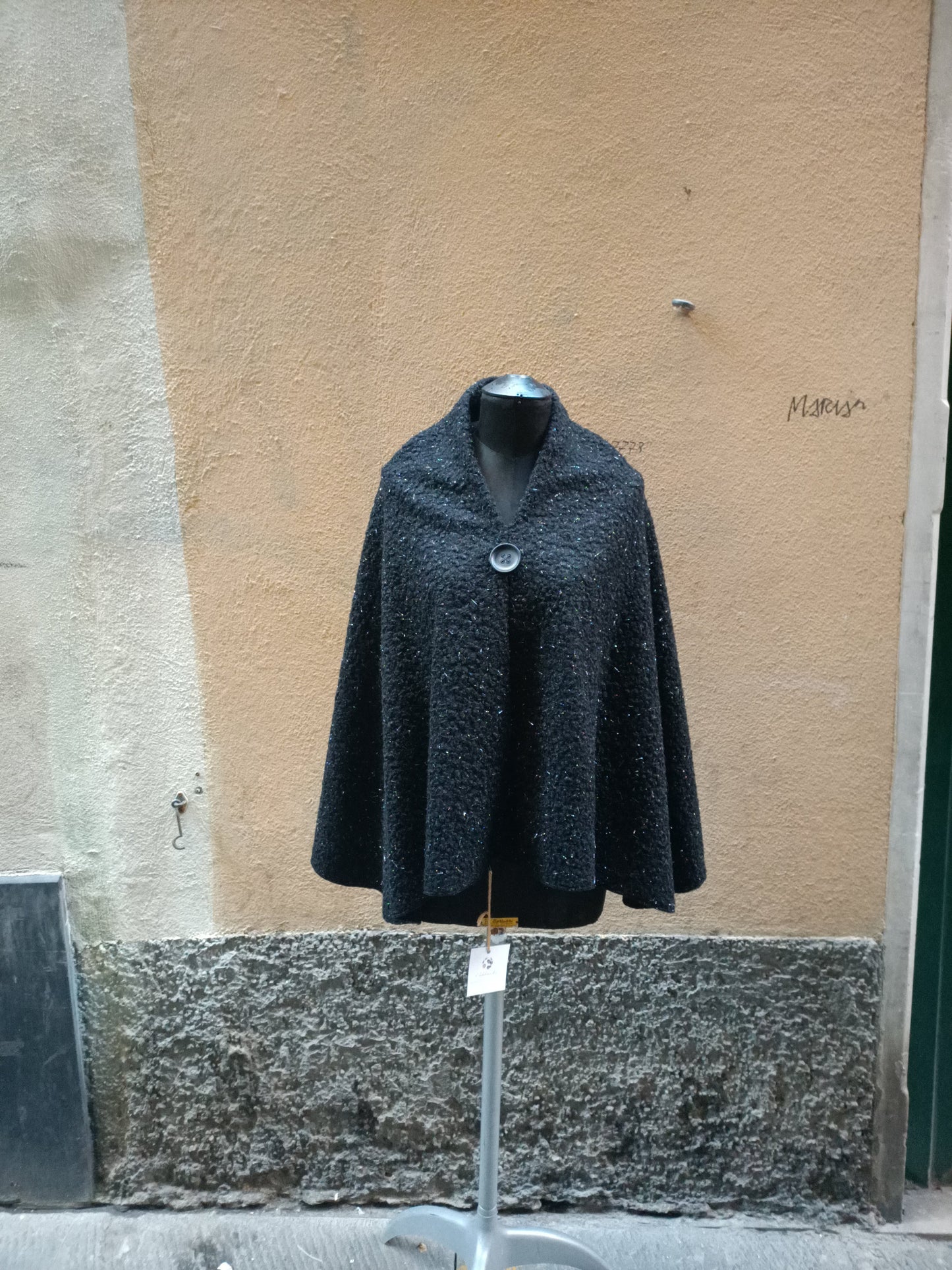 Black wool poncho