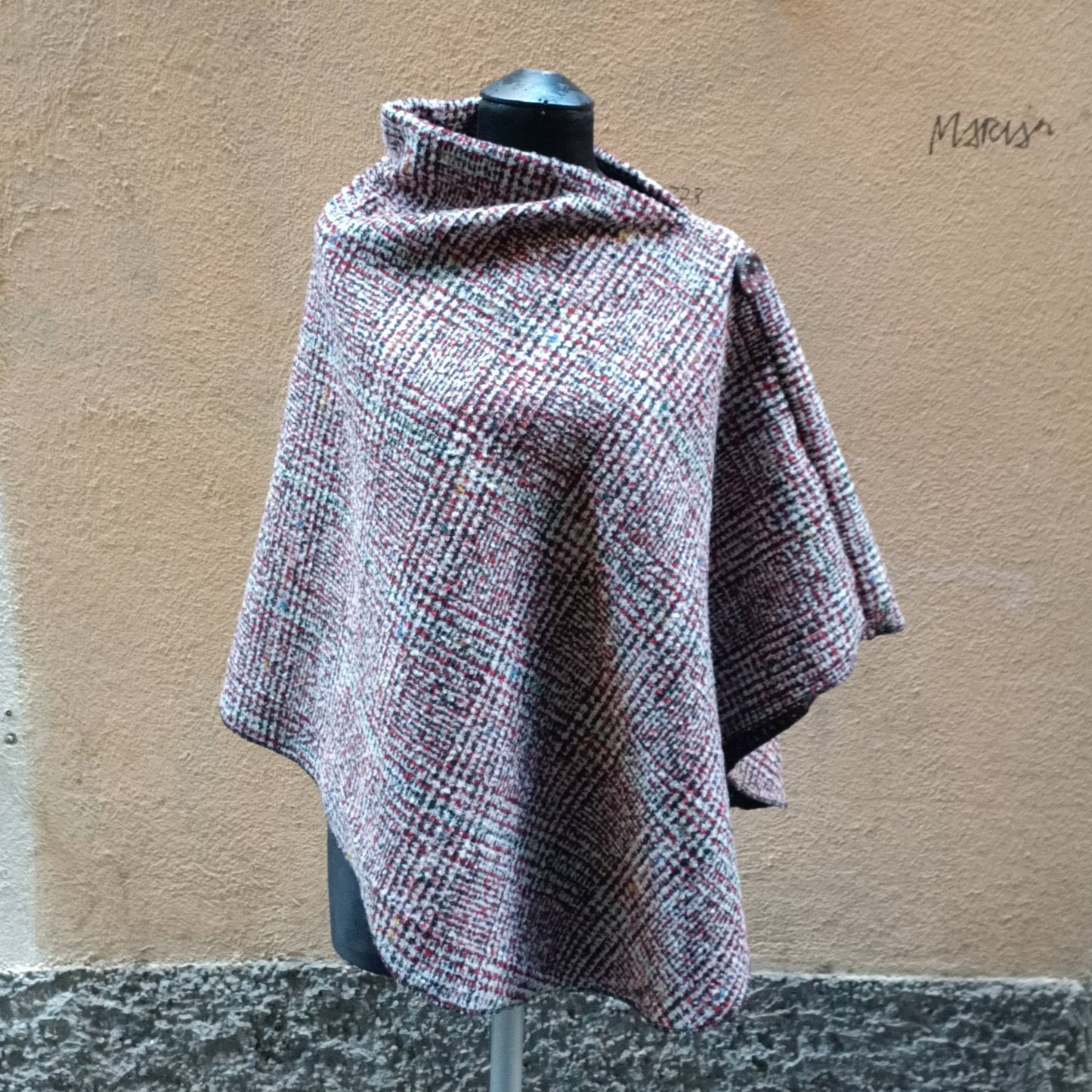 Burgundy wool poncho