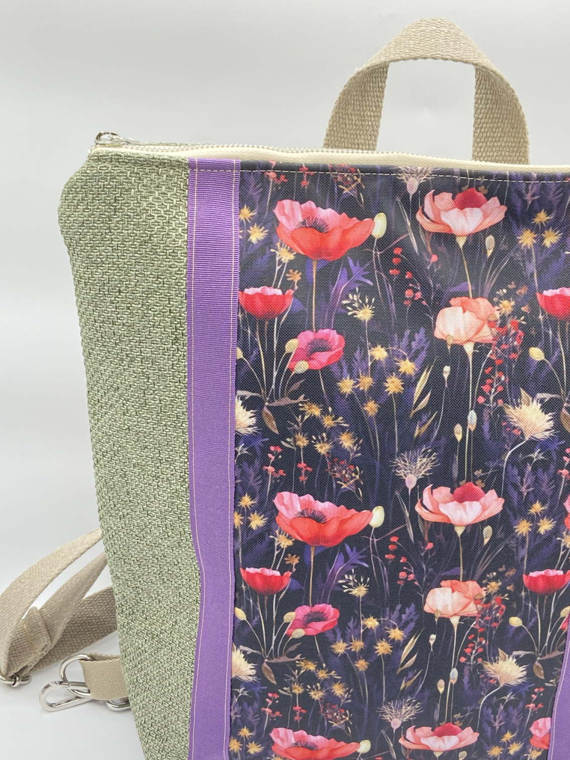 Borsa zaino Zena fiori primaverili verde lilla - Cavoli a Merenda