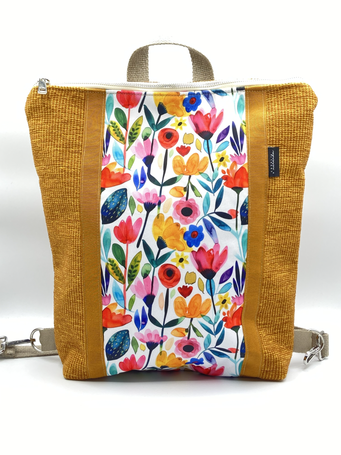 Borsa zaino Zena floreale senape - Cavoli a Merenda