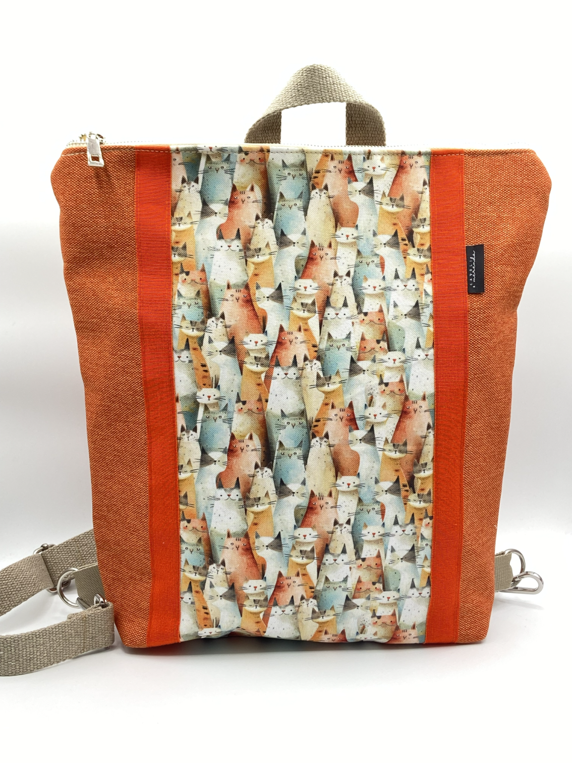 Borsa zaino Zena gatti tessuto arancione - Cavoli a Merenda