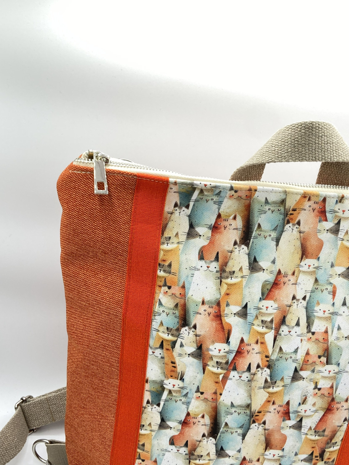 Borsa zaino Zena gatti tessuto arancione - Cavoli a Merenda