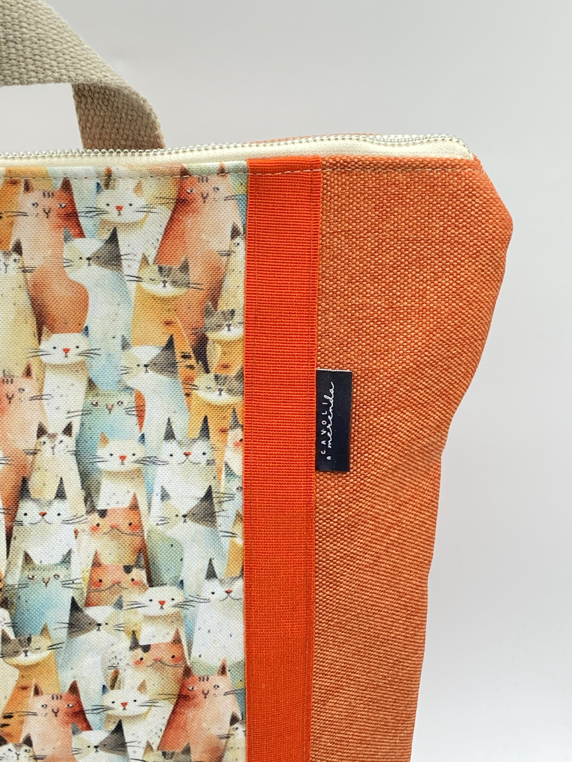 Borsa zaino Zena gatti tessuto arancione - Cavoli a Merenda