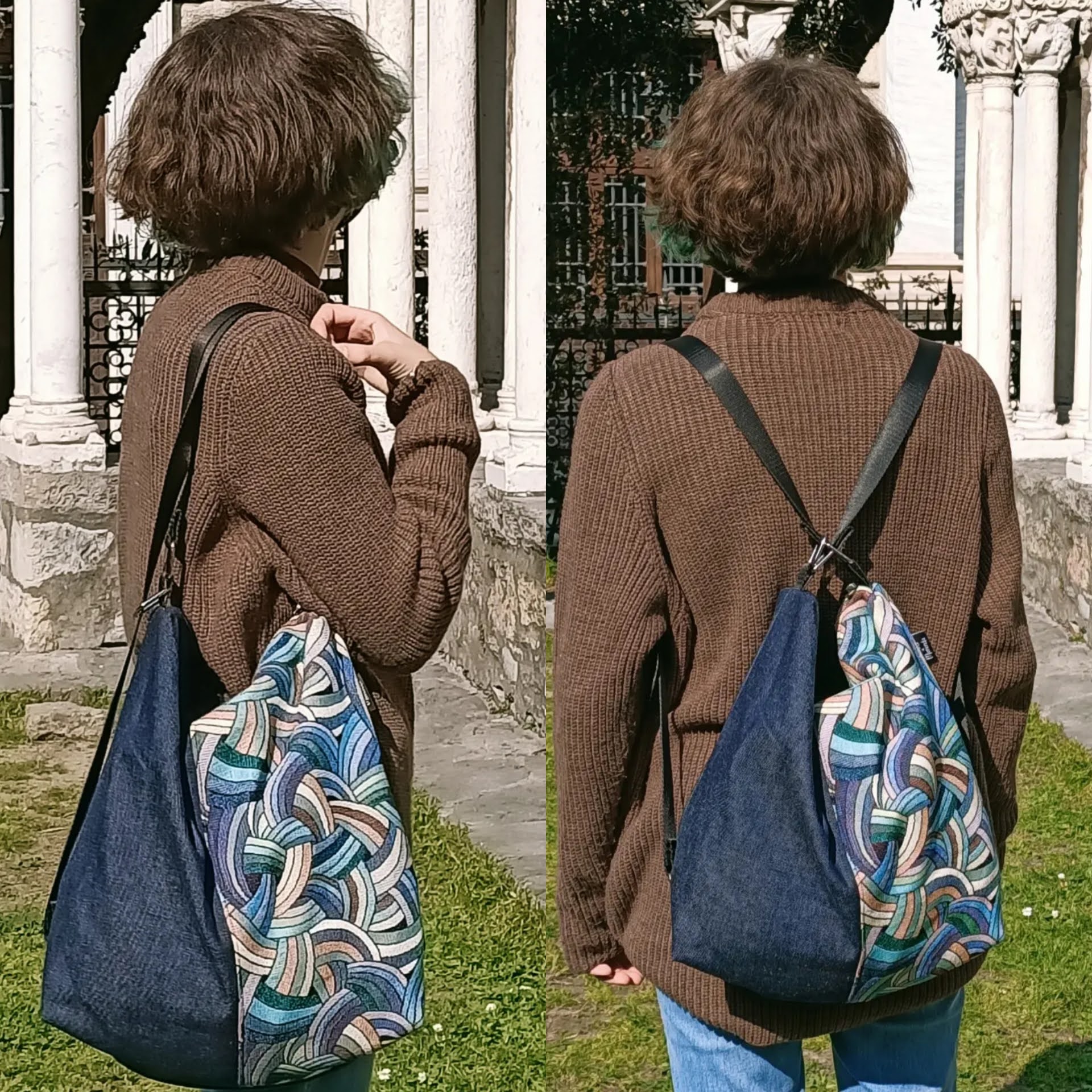 Borsa zaino Flo fantasia geometrica arancio - Cavoli a Merenda