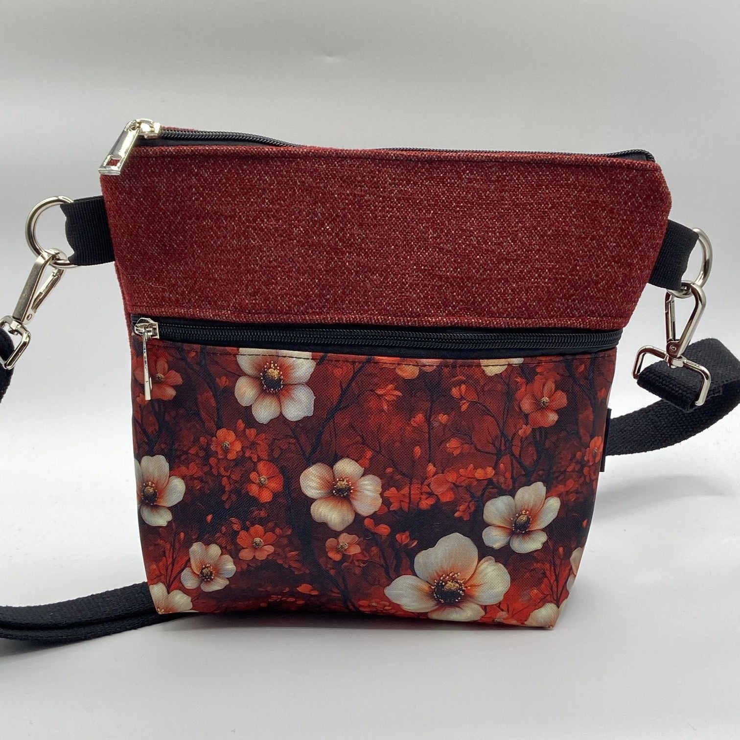 Tracolla Lizzie bordeaux fiori invernali