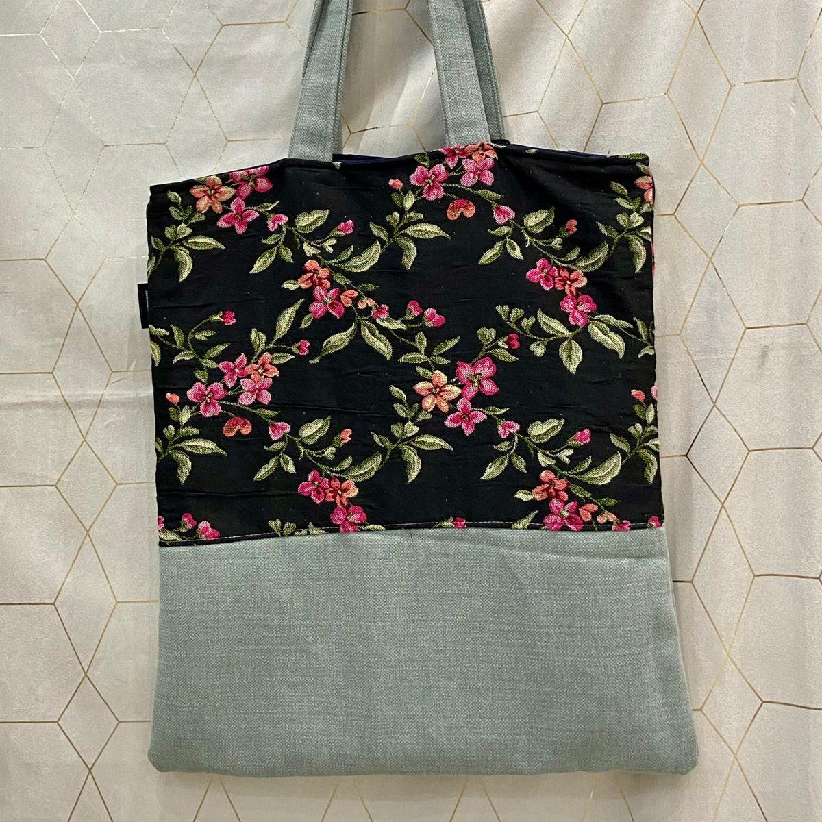 Tote Bag verde fiorellini fucsia