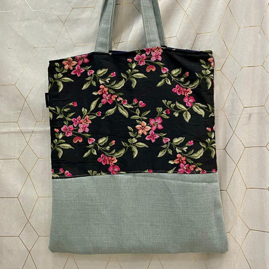 Tote Bag verde fiorellini fucsia