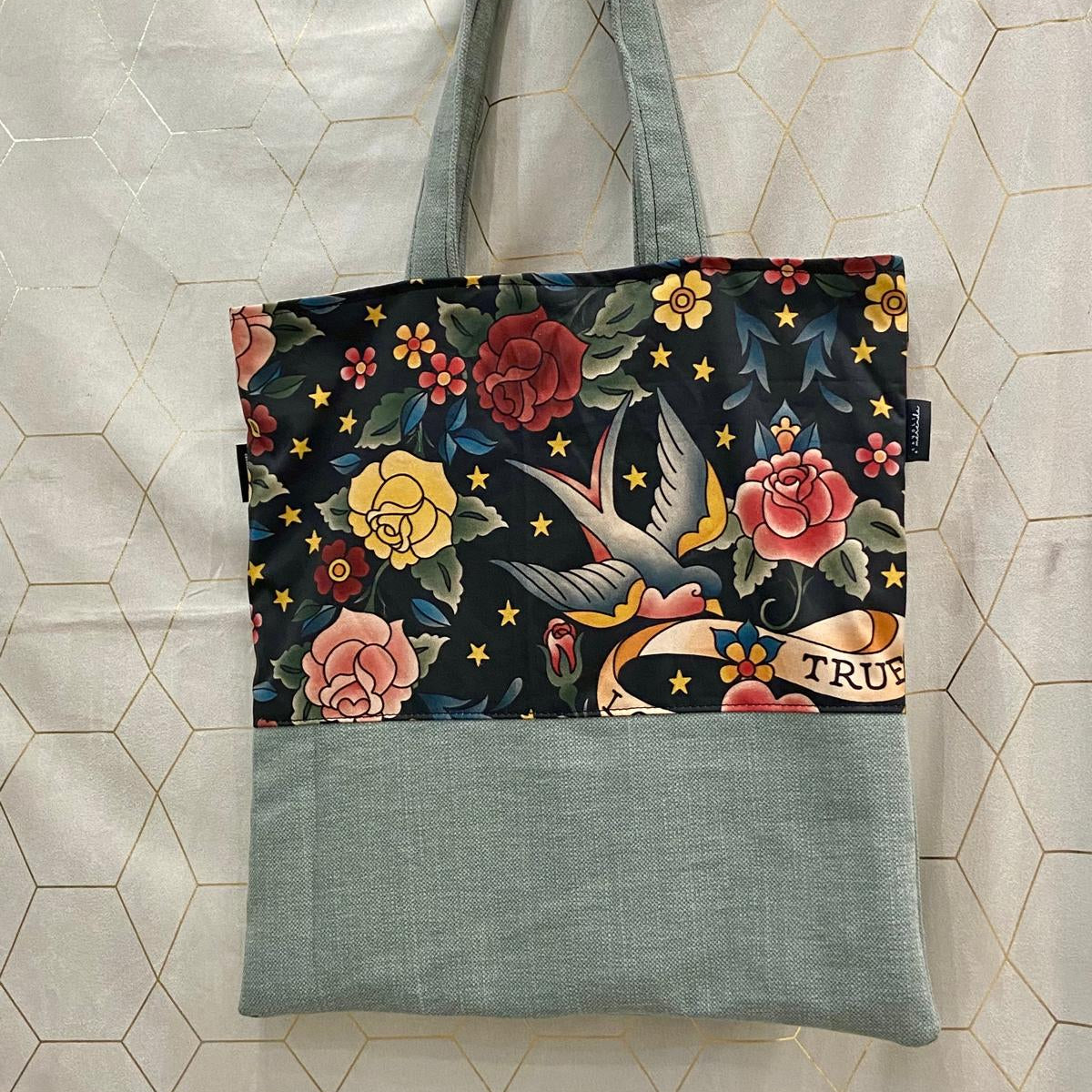 Tote Bag verde old school tattoo